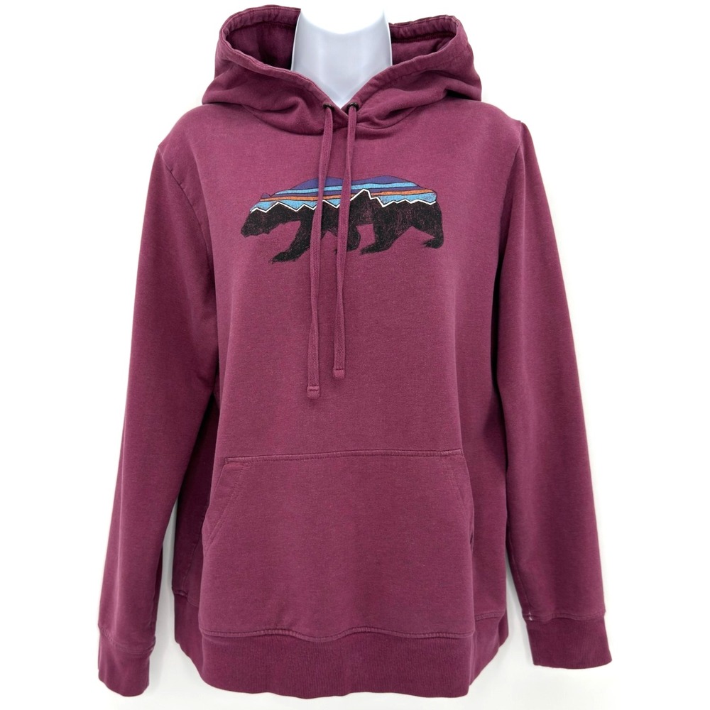 Patagonia Fitz Roy Bear Hoodie Womens L Burgundy Graphic 39522